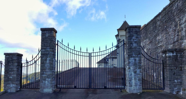 Automated swinging gates with panels - Wrought iron design, painted