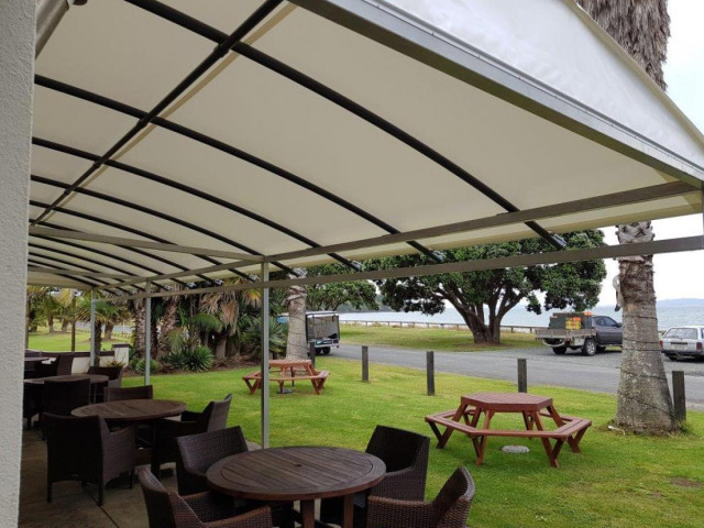 Canopy at a cafe, painted frame